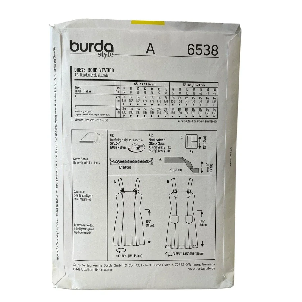 Burda Young 6538 Dress Pattern Size US 6-18 Easy‎ Sewing UNCUT FF